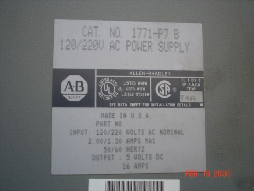 Ab plc-5/30B/c complete sys. plastcmolding mdl, tested