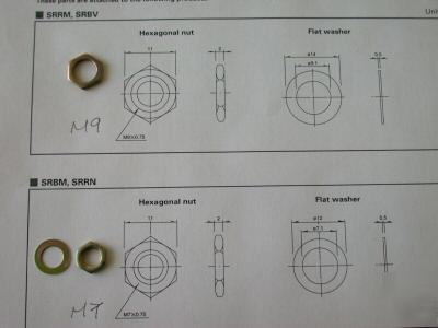 Hex jam nut M9 fine / M7 fine with washer for panel mt