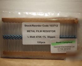 MF25-100, 1/4W metal film resistor kit...lot of 6100..