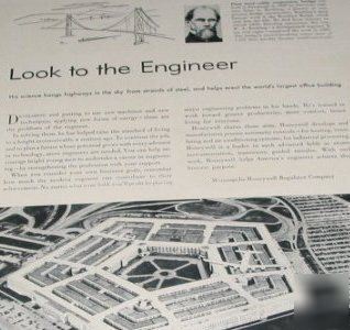 Honeywell controls pentagon & roebling tribute -1955 ad