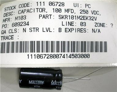 New lot of 10 mallory capacitor 100 mfd 250 vdc in box