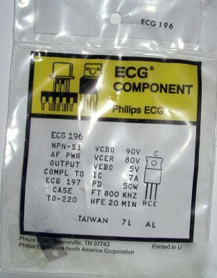 New NTE196 ECG196 npn power output transistor 