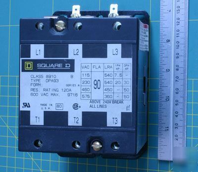 Square d DPA93 3 pole contactor 600VAC 90A continuous