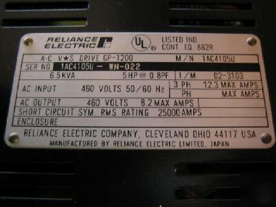 Reliance electric 5 hp ac vs drive gp-1200 1AC4105U