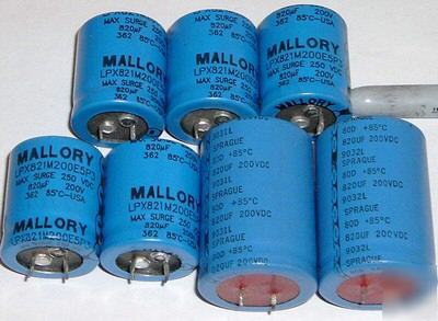 New 7 nos sprague + mallory capacitor 820UF @ 200V