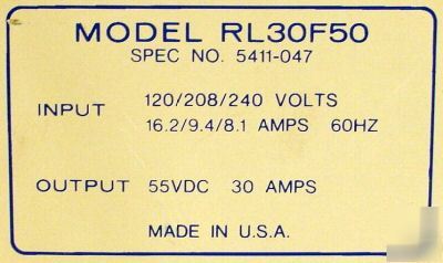 Lorain flotrol rectifier RL30F50 30 amp 55VDC 60HZ