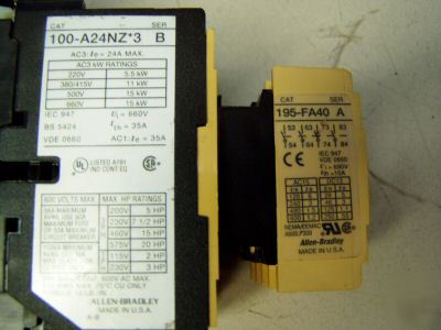 Allen bradley motor relay w/ mini contactor 100-A24NZ*3