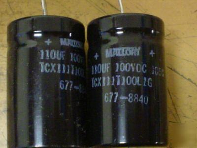 New 10 mallory 100V 110UF 105C axial capacitors 