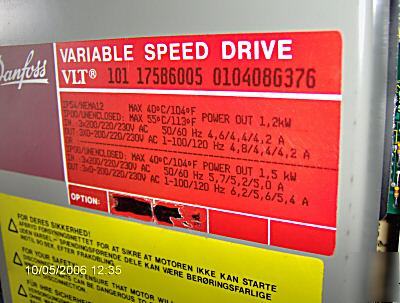Danfoss variable speed drive 1.5 hp 230 volt vlt 