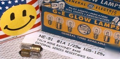 Ge ne-51 NE51 B1A neon vintage radio pilot lamp bulb 6
