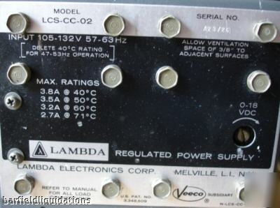 Lambda veeco lcs-cc-02 regulated power supply 105-132V