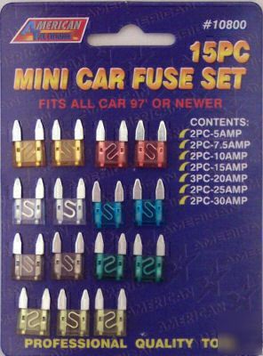 New auto fuses - mini - blade / chip style - 15PC. set 