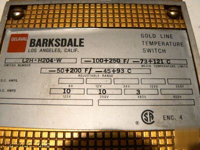 Delaval barksdale L2HH204W gold line temperature switch