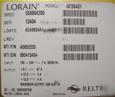Nortel lorain ac - dc converter AF3S431 lr-39903 #