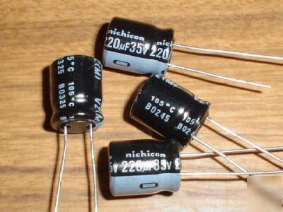 New 100 nichicon 35V 220UF hi temp radial capacitors 