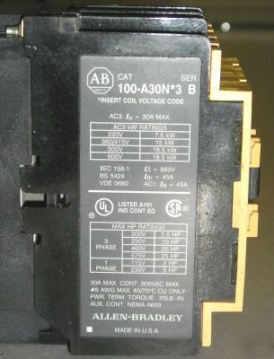 Allen bradley non-reversing contactor cat 100-A30ND3