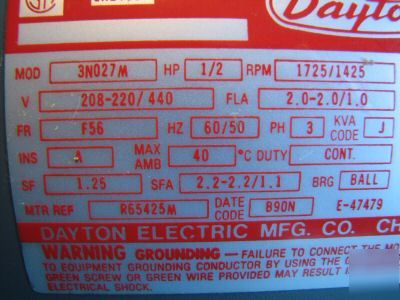 New dayton electric motor 3ND27M 1/2 hp #21