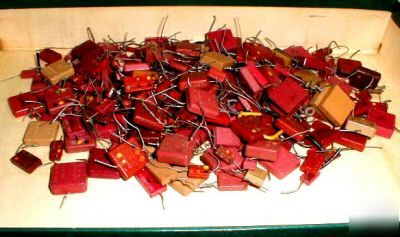 Capacitors, mica, old type, assortment, used, mil.