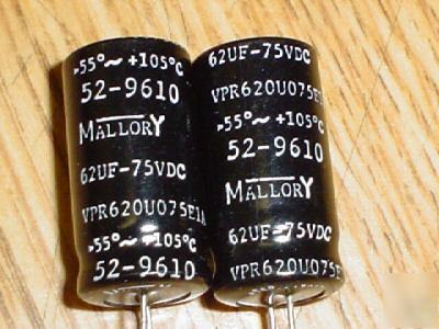 New 100 mallory 75V 62UF low esr 105C radial capacitors 