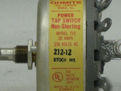 Ohmite rotary tap switch 212-12 28F1988