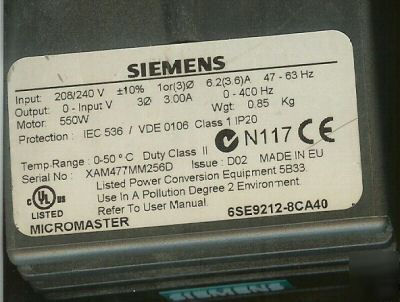 Siemens micromaster 6SE9212-8CA40