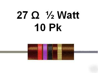 27 ohm 1/2 watt 5% carbon comp resistors (10PCS)
