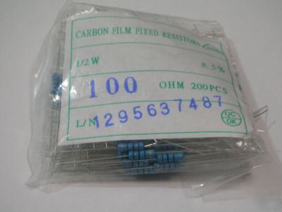 PACK200, 1/2W 100 ohm 5% carbon resistors