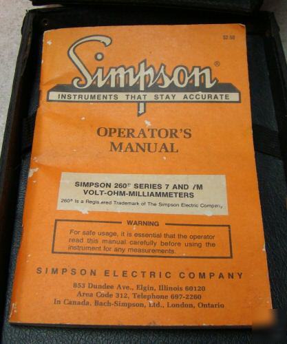Simpson 260 series 7 multimeter case, manual, leads