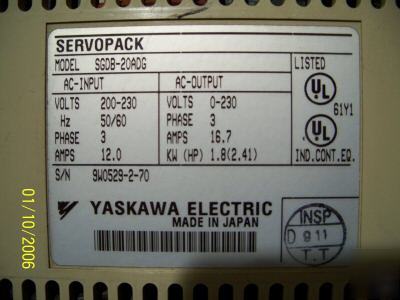 Yaskawa servopack sgdb-20ADG w/0P03A keypad servodrive