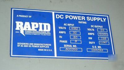 Rapid 4,160V/52 amp ac to 24V/12,000 amp dc rectifier 
