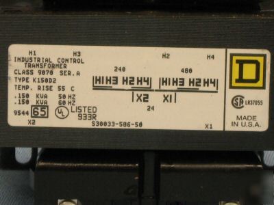 Square d industrial control transformer 9070K150D2