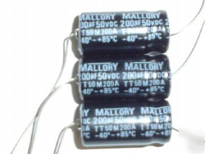 New 200 pcs 50V 200UF mallory axial capacitors 