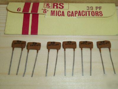 New pack of 6 rs 39PF 's' mica vintage capacitors - 