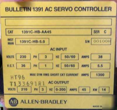 Allen bradley 1391C-hb-AA45 3PH ac servo controller