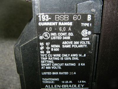 Allen bradley 193-bsb 60 type b overload relays