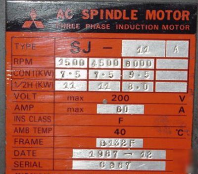 Mitsubishi SJ11A spindle drive motor sj 11 a