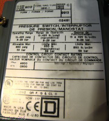 New square d 9012-gbw-1 pressure control switch GBW1 