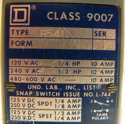 Square d 9007 type B54C series b limit switch