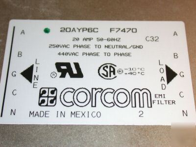 Tyco corcom power line filter 20 amp 20AYP6C F7470