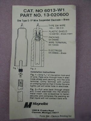 Magnetek type e-1S electrode #13-020700 / cat # 6013-W2