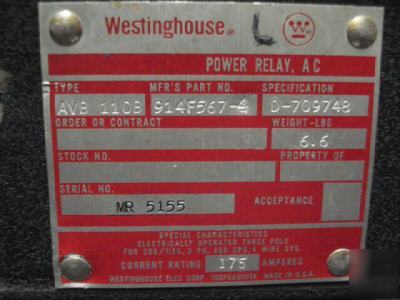 Westinghouse power relay 914F567-4 avb 110B aviation 