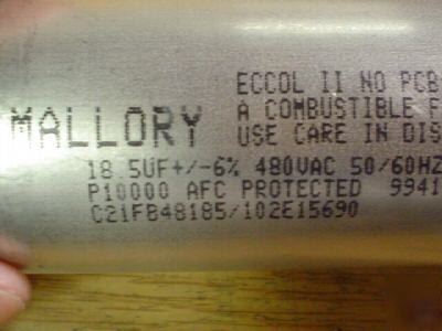 New 1 mallory 480V 18.5UF a/c motor run capacitors 