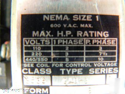 Square d nema 1 class 8536 10 hp max motor starter