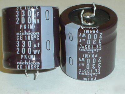New 2 pcs nichicon 200V 330UF snap-in +105C capacitors 