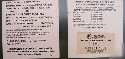 Siemens-furnas motor control center 600V 3PH mlo 800A