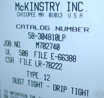 Very nice mckinstry enclosure catalog# 58-304810LP