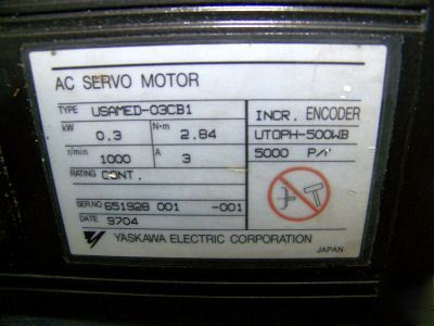 Yaskawa ac servo motor usamed-O3CB1 1000 rpm .3 kw