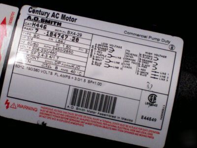 New a o smith 3/4 hp polyphase ac motor H446 