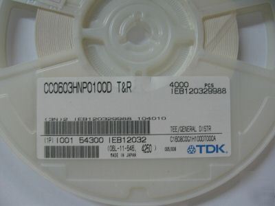 8170PCS p/n C1608C0G1H100D ; cap cer 10PF 50V C0G 0603