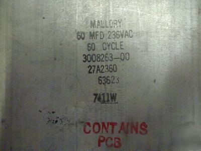 New 1 mallory 236V 60UF a/c motor run capacitor 